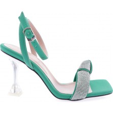 DGN 5162-23Y Kadın Burgulu Silver Taşlı Bilekten Bağli Topuklu Ayakkabı