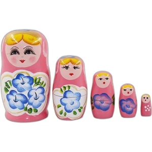 Dünyadan Hediyeler Ahşap Matruşka Bebek Beşli Set Pembe