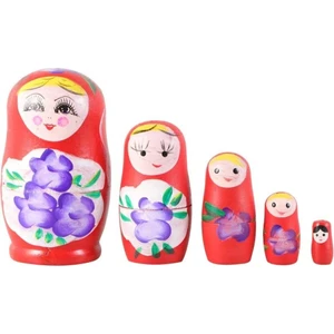 Dünyadan Hediyeler Ahşap Matruşka Bebek Beşli Set Kırmızı