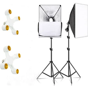 50X70CM Softbox 4 Duylu Ikili Sürekli Işık Seti Foto Video Ürün Çekim Makyaj 8 Duy 50X70 Softbox