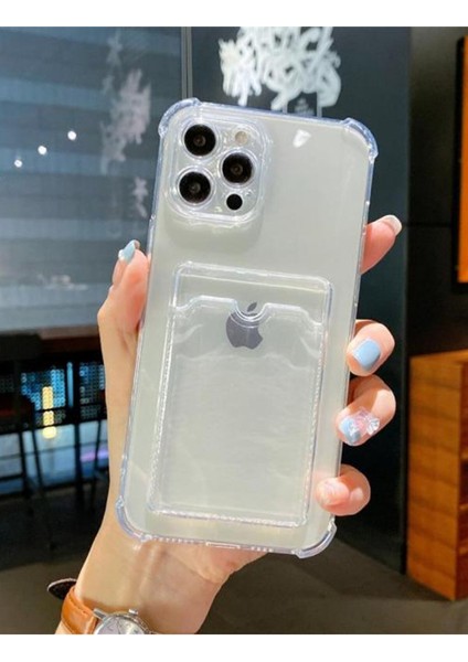 Meri Case Apple iPhone 12 Pro Uyumlu Kartlıklı Şeffaf Kılıf Cüzdanlı Silikon Arka Kapak