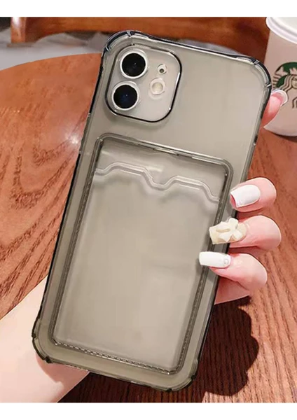 Meri Case Apple iPhone 11 Uyumlu Kartlıklı Şeffaf Kılıf Cüzdanlı Silikon Arka Kapak