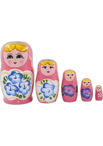 Ahşap Matruşka Bebek Beşli Set Pembe