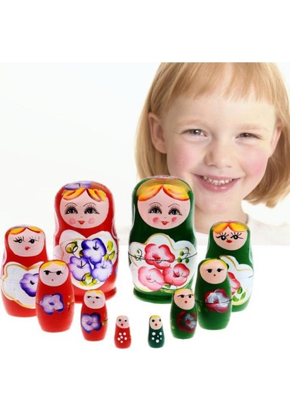 Ahşap Matruşka Bebek Beşli Set Kırmızı