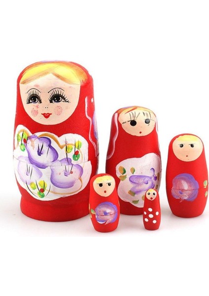 Ahşap Matruşka Bebek Beşli Set Kırmızı