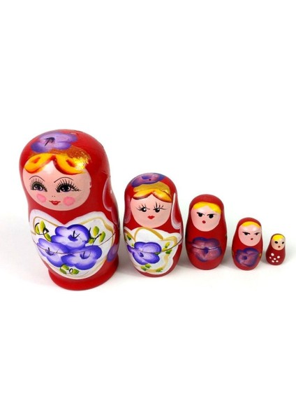 Ahşap Matruşka Bebek Beşli Set Kırmızı