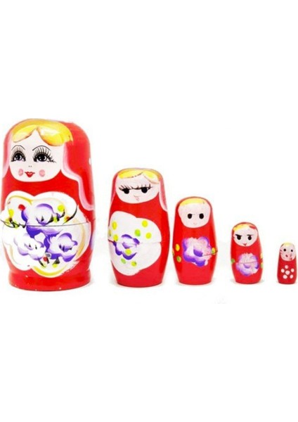 Ahşap Matruşka Bebek Beşli Set Kırmızı