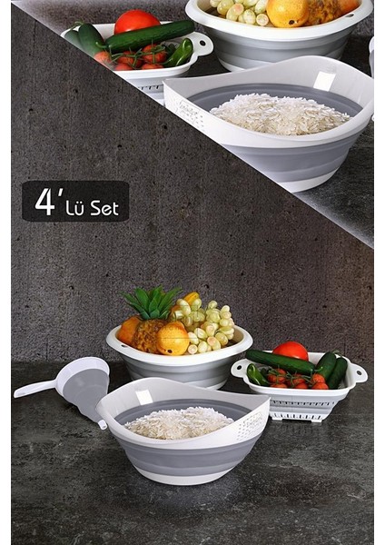 Vip Akordeon Katlanır Mutfak Seti Kare Süzgeç-Badya-Huni-Pirinç Süzgeci