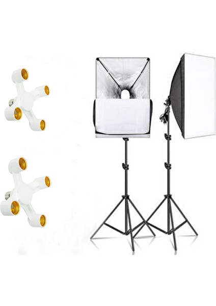 50X70CM Softbox 4 Duylu Ikili Sürekli Işık Seti Foto Video Ürün Çekim Makyaj 8 Duy 50X70 Softbox