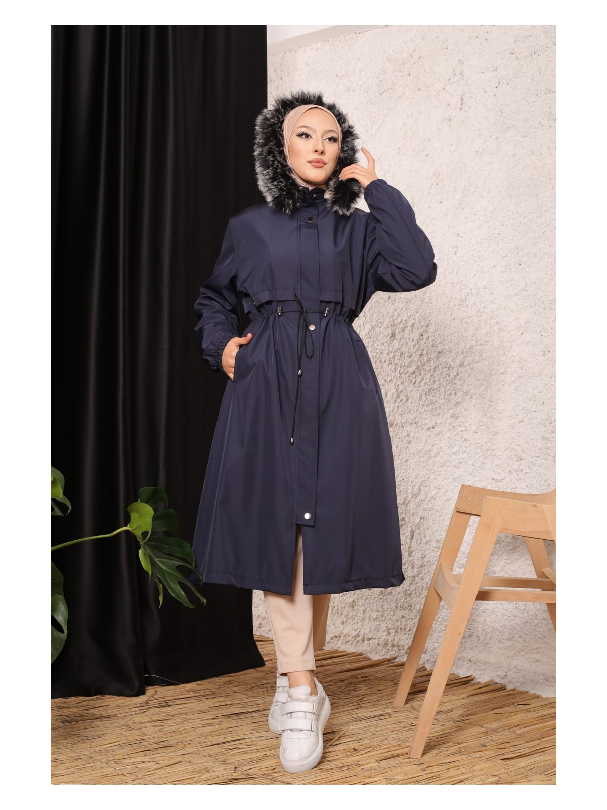 Vibeys Collection Haki Içi Kürklü ve Su Geçirmez Büyük Beden Battal Kadın Kışlık Mont & Kaban - Görsel 4