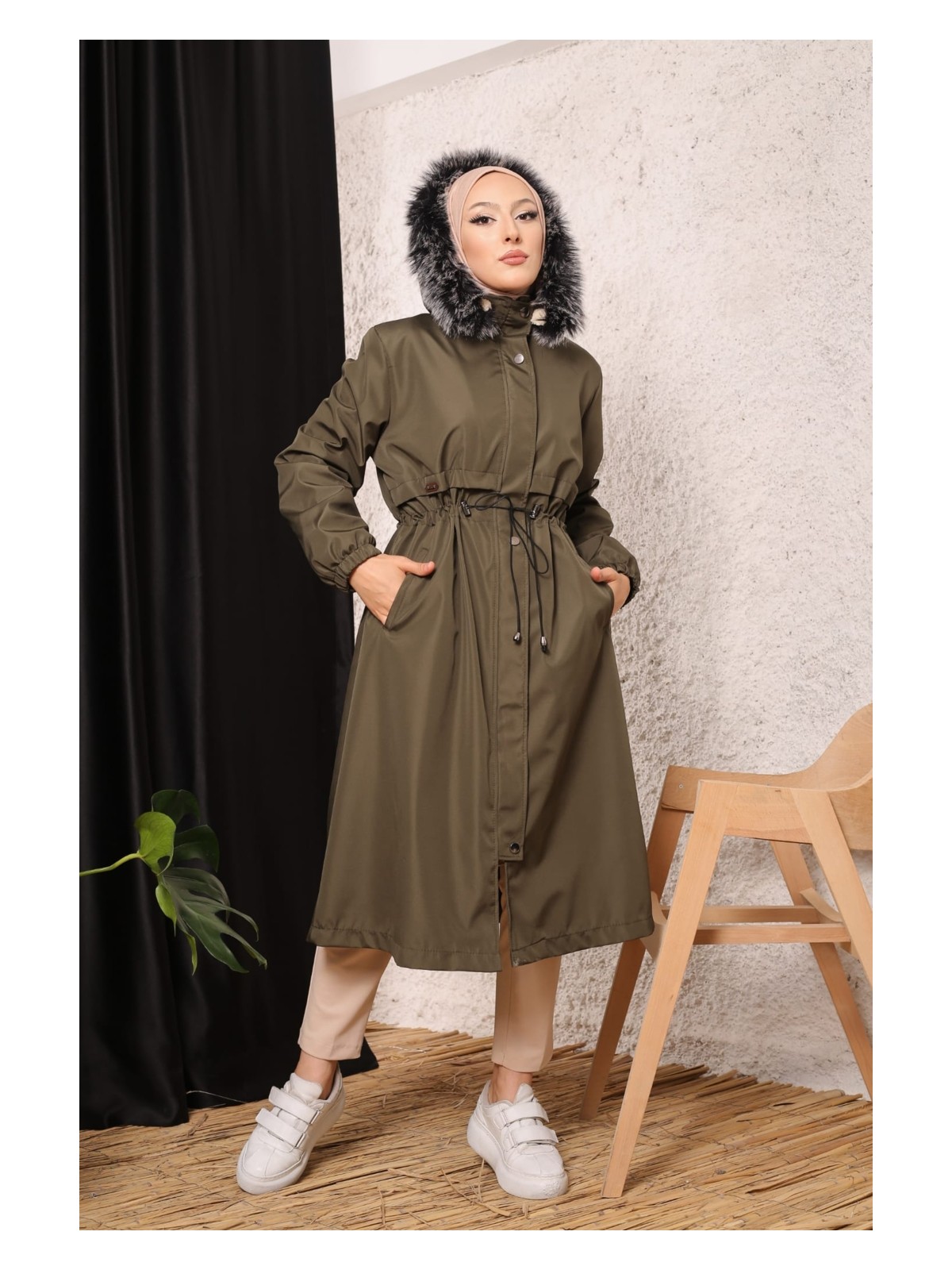 Vibeys Collection Lacivert Içi Kürklü ve Su Geçirmez Büyük Beden Battal Kadın Kışlık Mont & Kaban - Görsel 5