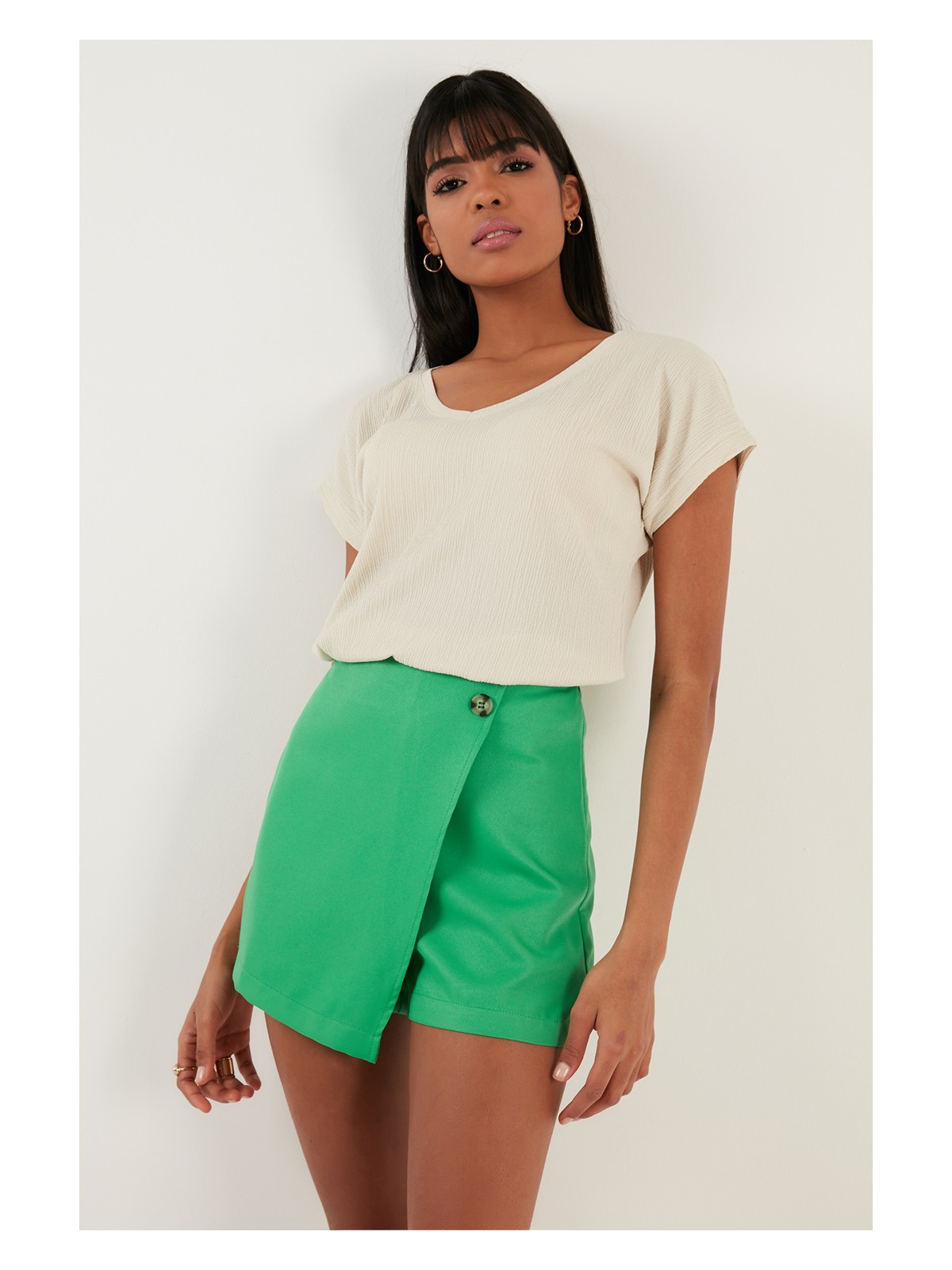 Lela Rahat Kesim Esnek V Yaka Bluz Bayan Bluz 5865039