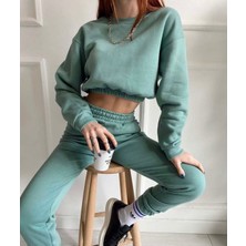 Amor Man Özel Tasarım 3 Iplik %100 Pamuk Yuvarlak Yaka Yeni  Stil Kadın Crop Eşofman Takımı