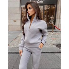 Amor Man Özel Tasarım Dik Yaka Yarım Fermuarlı %100 Pamuk 3 Iplik Dış Mekan Kış Kadın Eşofman Takımı