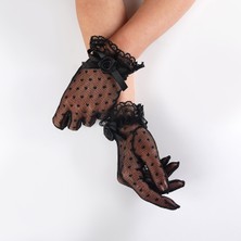 Elegance Scarf Elegance Kadın Siyah Puanlı Gelin Eldiveni Standart Beden Zarif Detaylarla