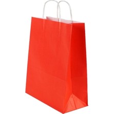 Ecen Plast Kırmızı Kraft Çanta 18X8X24 ( 25 Adet ) ( Kağıt Poşet Çanta )