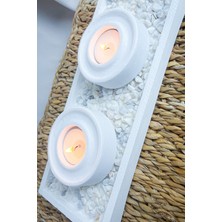 Agossa Home 2'li Yollu Beyaz Tealight Mumluk Seti • Dikdörtgen Sunum Tepsili