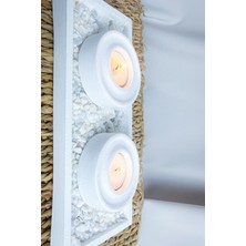 Agossa Home 2'li Yollu Beyaz Tealight Mumluk Seti • Dikdörtgen Sunum Tepsili