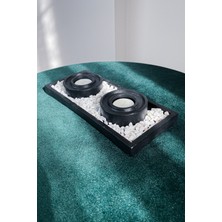 Agossa Home 2'li Yollu Siyah Tealight Mumluk Seti • Dikdörtgen Sunum Tepsili
