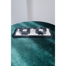 Agossa Home 2'li Yollu Siyah Tealight Mumluk Seti • Dikdörtgen Sunum Tepsili