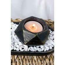 Agossa Home 2'li Prizma Siyah Üstü Sarı Yaldızlı Tealight Mumluk Seti • Oval Sunum Tepsili