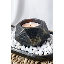 Agossa Home 2'li Prizma Siyah Üstü Sarı Yaldızlı Tealight Mumluk Seti • Oval Sunum Tepsili