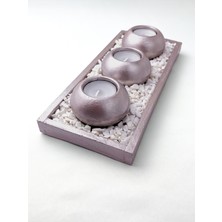 Agossa Home 3'lü Yuvarlak Pembe Metalik Tealight Mumluk Seti • Dikdörtgen Sunum Tepsili