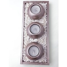 Agossa Home 3'lü Yuvarlak Pembe Metalik Tealight Mumluk Seti • Dikdörtgen Sunum Tepsili