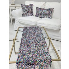 Körfez Kırlent Pul Payetli 6mm Armut Kırlent Kılıfı Runner Kombin Set