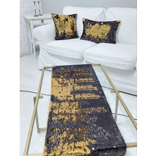 Körfez Kırlent Pul Payetli 5mm Çift Renk Kırlent Kılıfı Runner Kombin Set