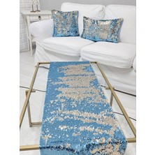 Körfez Kırlent Pul Payetli 5mm Çift Renk Kırlent Kılıfı Runner Kombin Set