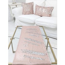 Körfez Kırlent Pul Payetli 5mm Çift Renk Kırlent Kılıfı Runner Kombin Set