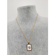 Hg.Aksesuar Kadın Sedef Taşlı Çelik Harf Kolye