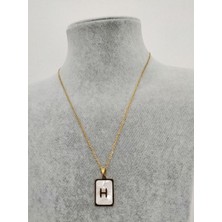 Hg.Aksesuar Kadın Sedef Taşlı Çelik Harf Kolye