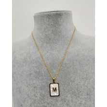 Hg.Aksesuar Kadın Sedef Taşlı Çelik Harf Kolye