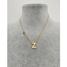 Hg.Aksesuar Kadın Nazar Boncuklu Çelik Harf Kolye