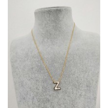 Hg.Aksesuar Kadın Sedef Taşlı Çelik Harf Kolye