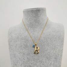 Hg.Aksesuar Kadın Nazar Boncuklu Çelik Harf Kolye