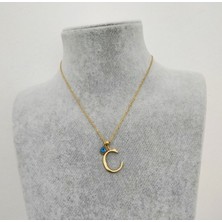 Hg.Aksesuar Kadın Nazar Boncuklu Çelik Harf Kolye