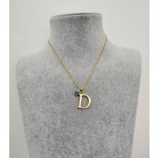 Hg.Aksesuar Kadın Nazar Boncuklu Çelik Harf Kolye