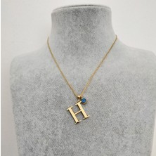 Hg.Aksesuar Kadın Nazar Boncuklu Çelik Harf Kolye