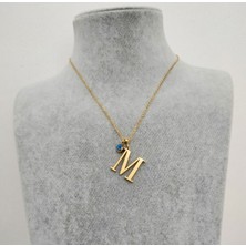 Hg.Aksesuar Kadın Nazar Boncuklu Çelik Harf Kolye