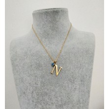 Hg.Aksesuar Kadın Nazar Boncuklu Çelik Harf Kolye