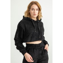 Kaktüs Kapüşonlu Crop Boy Oversize Kadın Sweatshirt