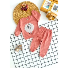 Murat Baby Neşeli Bebekler Kabartma Peluşlu Kuzu Desen Penye Takım Kiremit