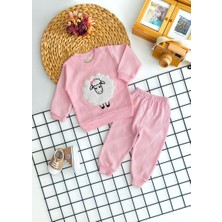 Murat Baby Neşeli Bebekler Kabartma Peluşlu Kuzu Desen Penye Takım Pembe