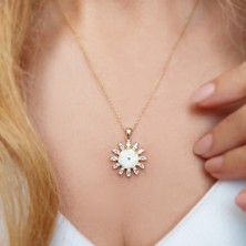 Vaoov 925 Ayar Gümüş Sedef Çiçekli Taşlı Hediye Kolye