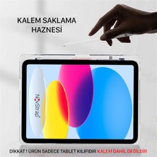 NovStrap Apple İpad 10. Nesil 10.9 2022 Kılıf Smart Uyku Modlu Kalem Bölmeli Silikon Trifold Standlı