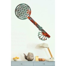 Unt Paslı Metal Baskılı  Yaşam Çiçeği ve Lotus Sembollü Anahtar Duvar Dekoru, Ahşap Dekoratif Tablo