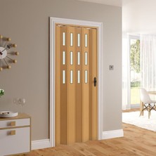 Faran Dekorasyon 115 x  215 Meşe Renk Camlı Pvc Akordiyon Katlanır Kapı - Frnakmodel-89